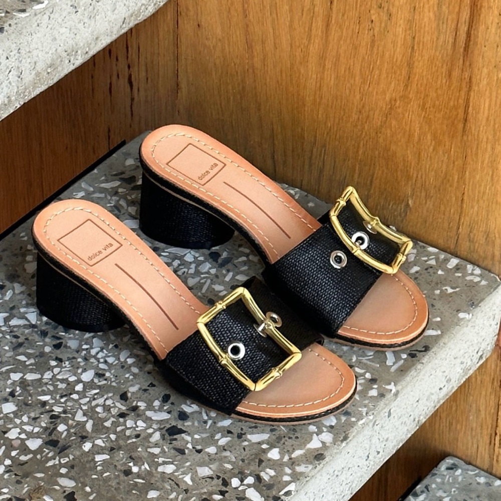Dolce Vita Black Raffia Slide Heels